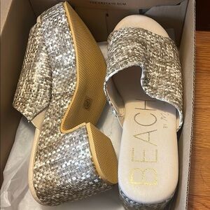 Brown Tan Platform Shoes with Sparkling Strap